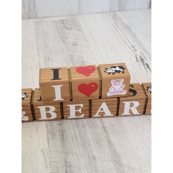 Wooden blocks I heart Bears cows pigs dolls decor - Picture 6 of 8